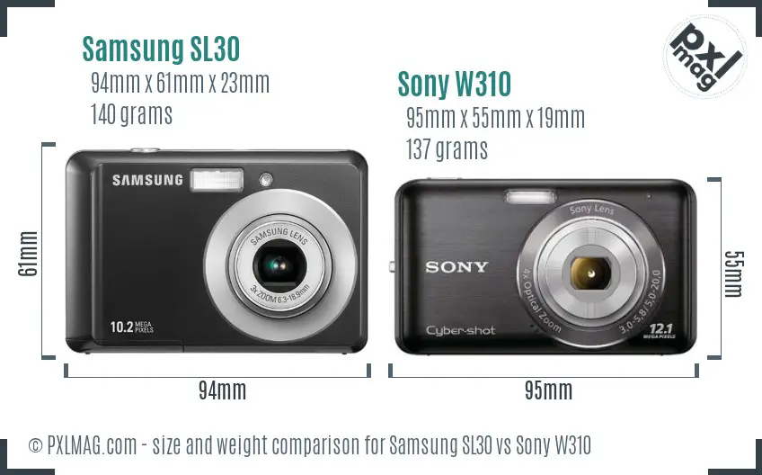 Samsung SL30 vs Sony W310 size comparison