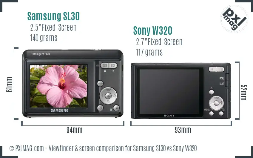 Samsung SL30 vs Sony W320 Screen and Viewfinder comparison