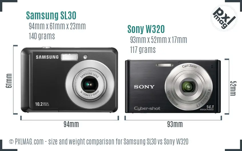 Samsung SL30 vs Sony W320 size comparison