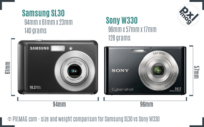 Samsung SL30 vs Sony W330 size comparison