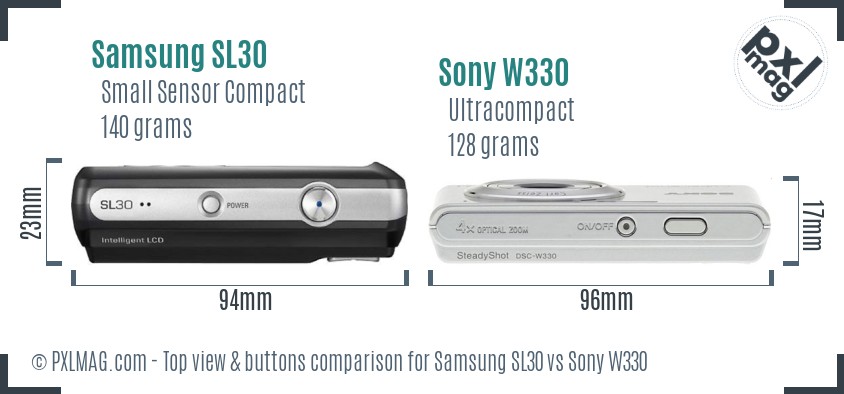 Samsung SL30 vs Sony W330 top view buttons comparison