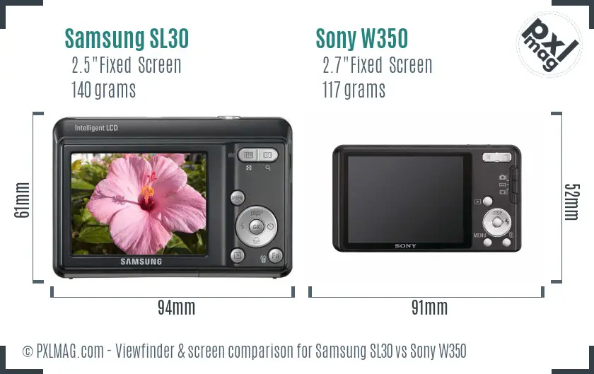 Samsung SL30 vs Sony W350 Screen and Viewfinder comparison