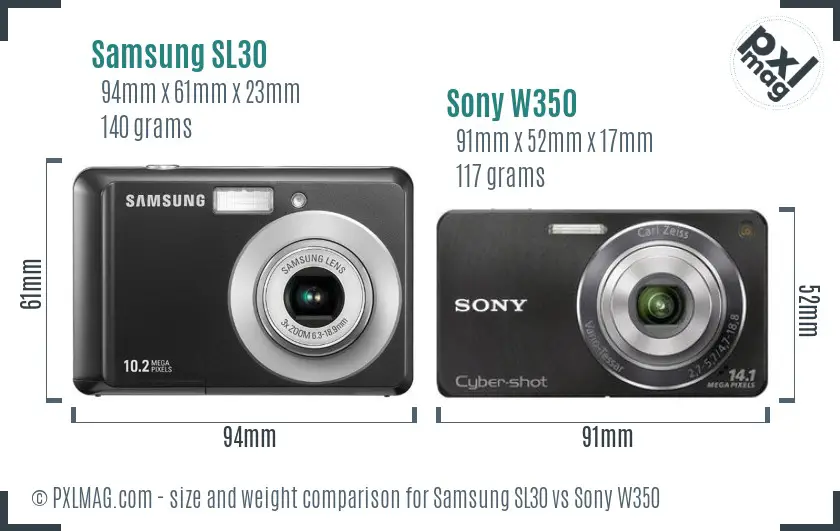 Samsung SL30 vs Sony W350 size comparison