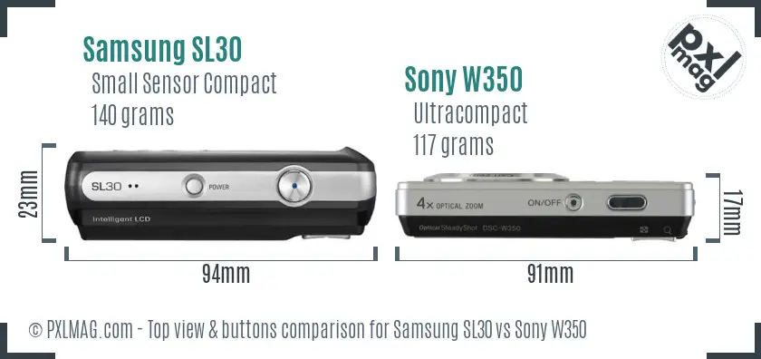 Samsung SL30 vs Sony W350 top view buttons comparison