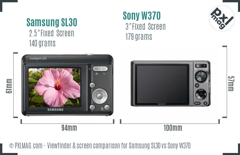 Samsung SL30 vs Sony W370 Screen and Viewfinder comparison