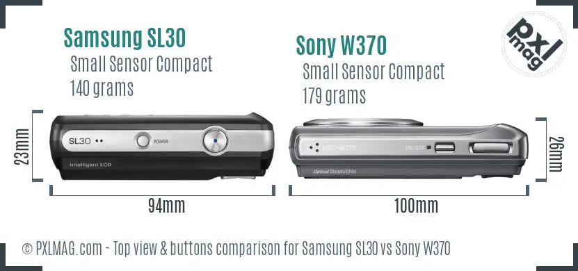 Samsung SL30 vs Sony W370 top view buttons comparison