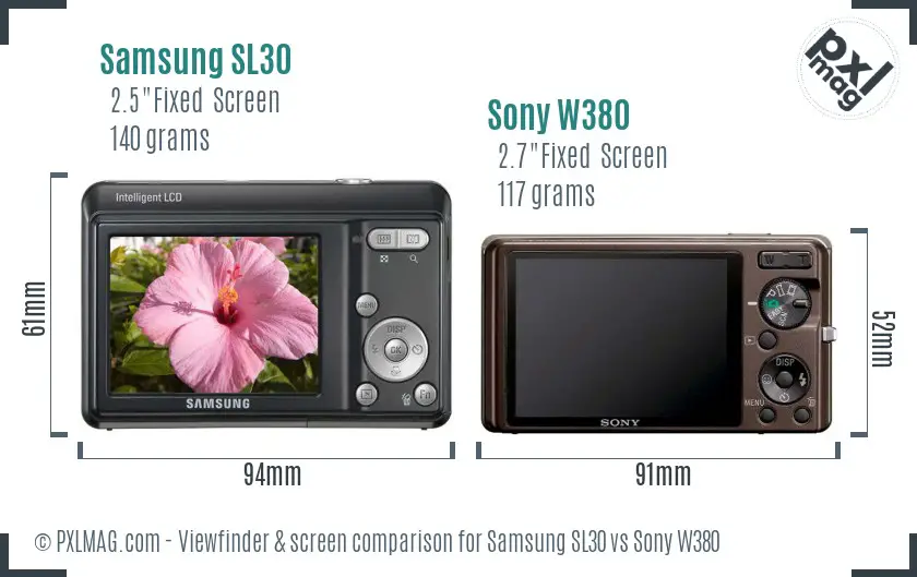 Samsung SL30 vs Sony W380 Screen and Viewfinder comparison