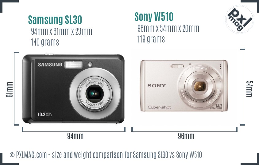 Samsung SL30 vs Sony W510 size comparison