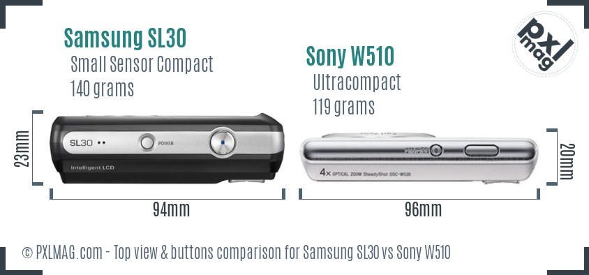 Samsung SL30 vs Sony W510 top view buttons comparison