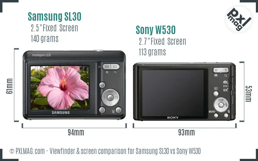 Samsung SL30 vs Sony W530 Screen and Viewfinder comparison