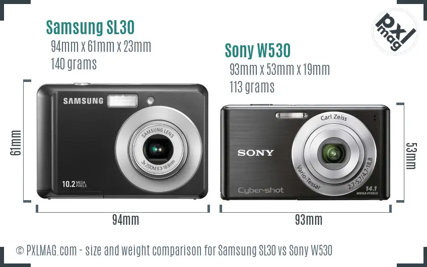 Samsung SL30 vs Sony W530 size comparison