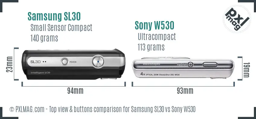 Samsung SL30 vs Sony W530 top view buttons comparison