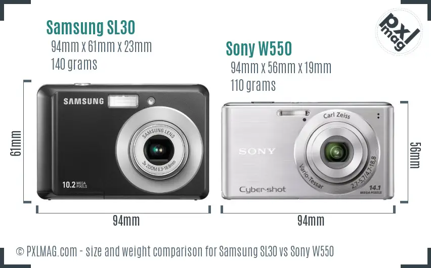 Samsung SL30 vs Sony W550 size comparison Samsung SL30 vs Sony W550 size comparison