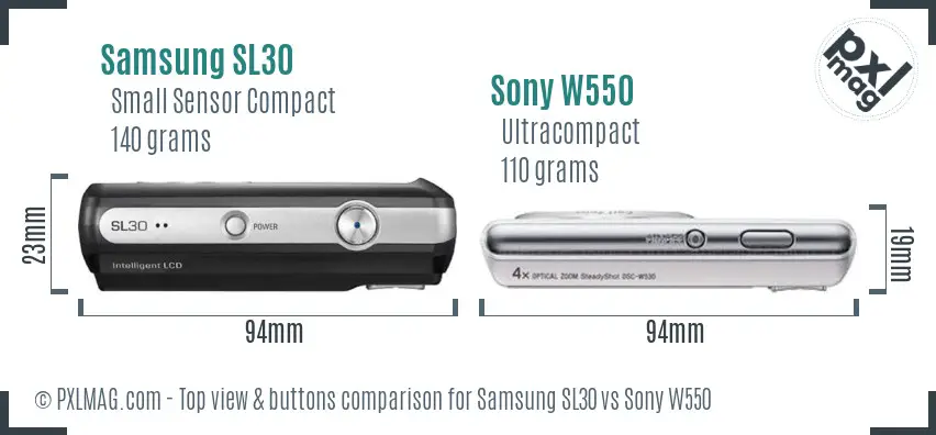 Samsung SL30 vs Sony W550 top view buttons comparison Samsung SL30 vs Sony W550 top view buttons comparison
