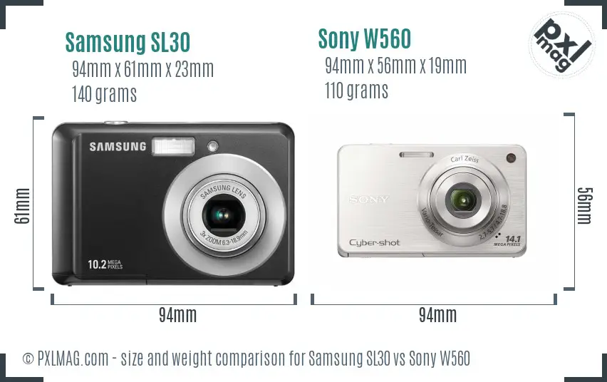 Samsung SL30 vs Sony W560 size comparison
