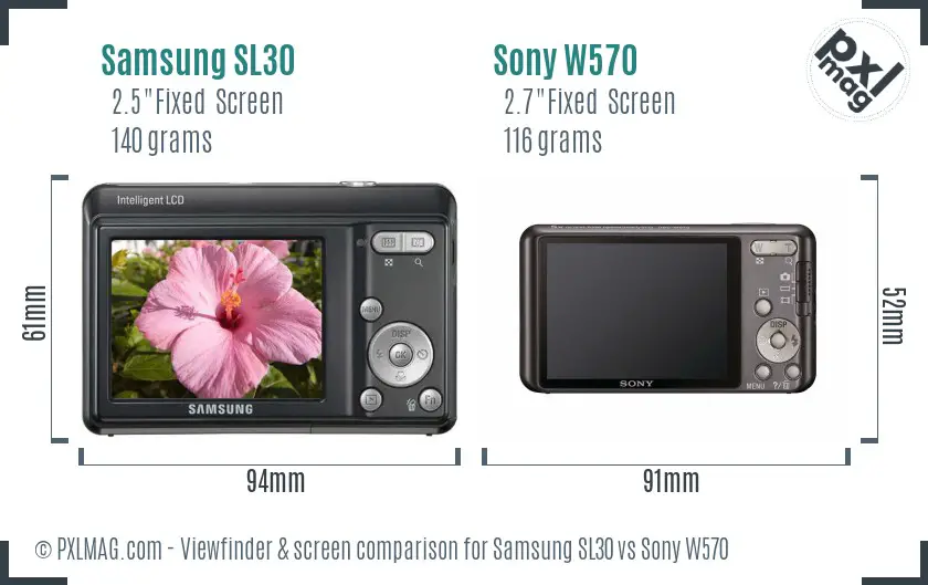 Samsung SL30 vs Sony W570 Screen and Viewfinder comparison