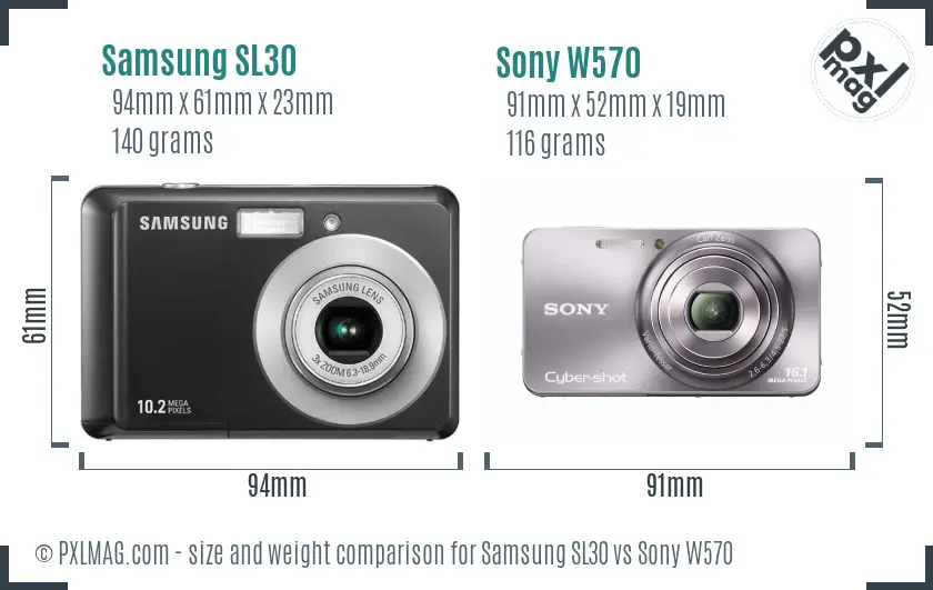Samsung SL30 vs Sony W570 size comparison