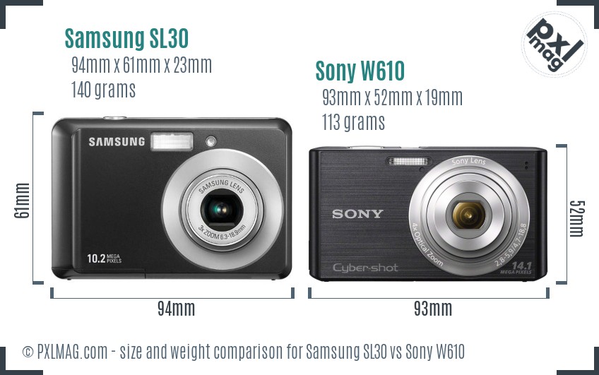 Samsung SL30 vs Sony W610 size comparison