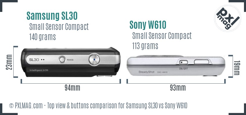 Samsung SL30 vs Sony W610 top view buttons comparison