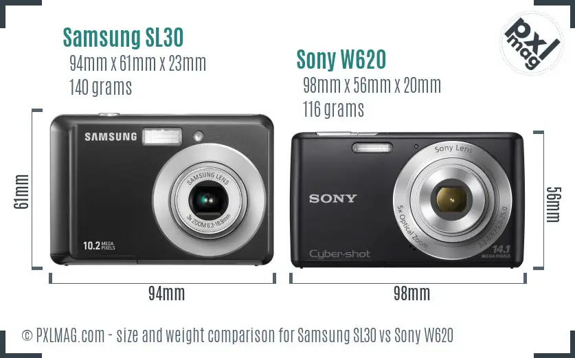Samsung SL30 vs Sony W620 size comparison