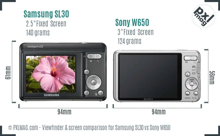 Samsung SL30 vs Sony W650 Screen and Viewfinder comparison
