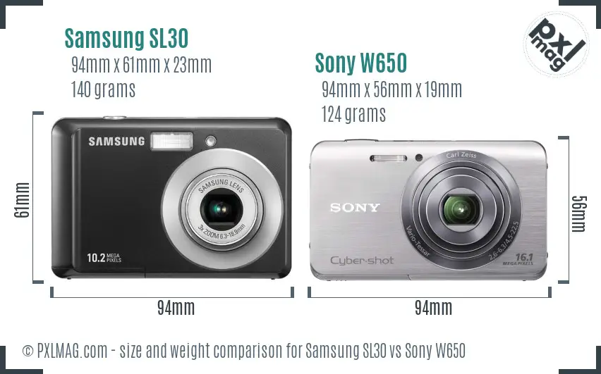 Samsung SL30 vs Sony W650 size comparison