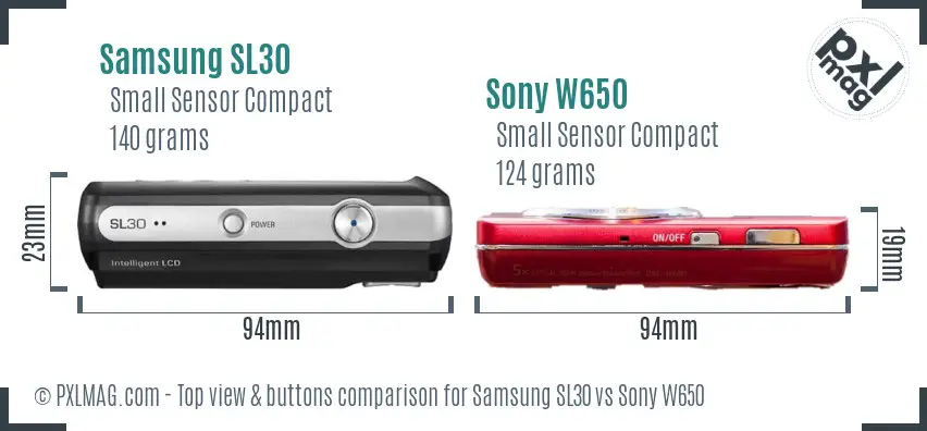 Samsung SL30 vs Sony W650 top view buttons comparison
