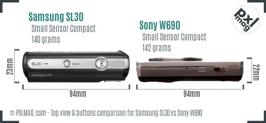 Samsung SL30 vs Sony W690 top view buttons comparison Samsung SL30 vs Sony W690 top view buttons comparison