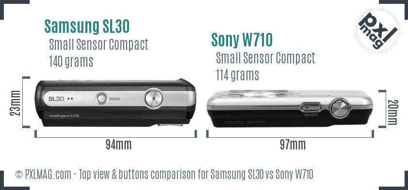 Samsung SL30 vs Sony W710 top view buttons comparison