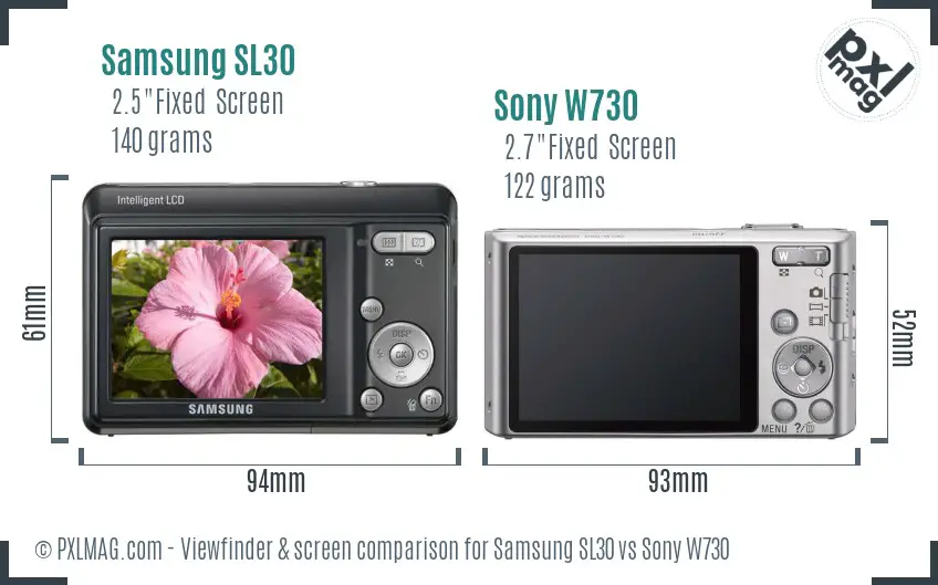 Samsung SL30 vs Sony W730 Screen and Viewfinder comparison