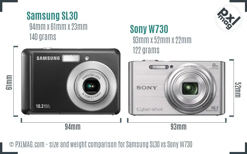 Samsung SL30 vs Sony W730 size comparison