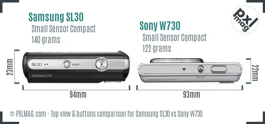 Samsung SL30 vs Sony W730 top view buttons comparison