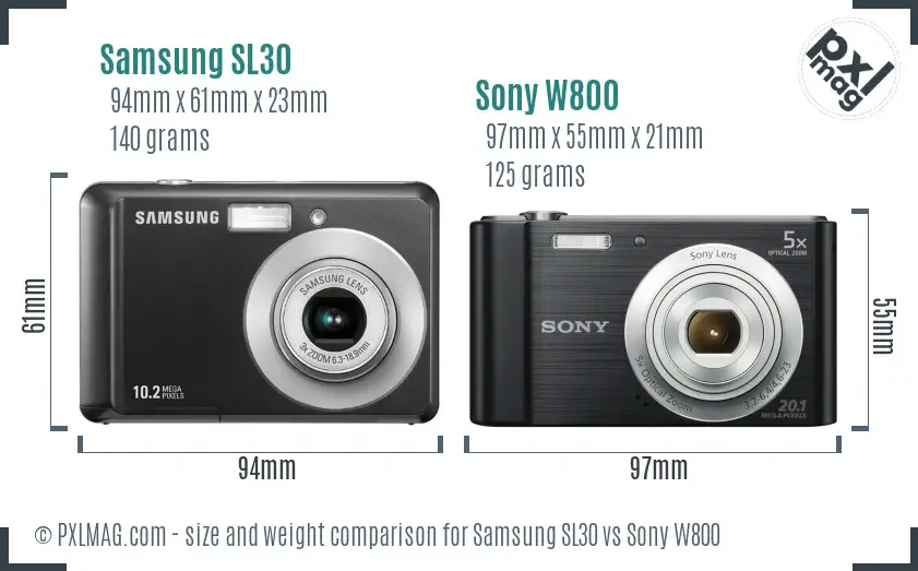 Samsung SL30 vs Sony W800 size comparison