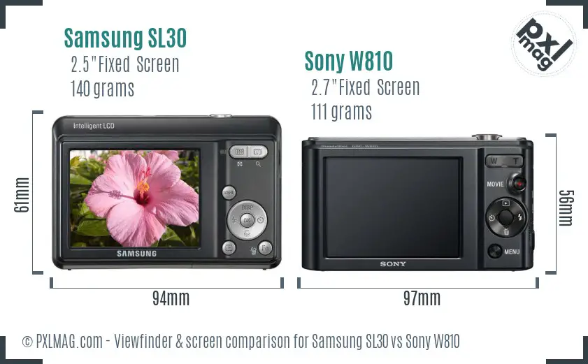 Samsung SL30 vs Sony W810 Screen and Viewfinder comparison