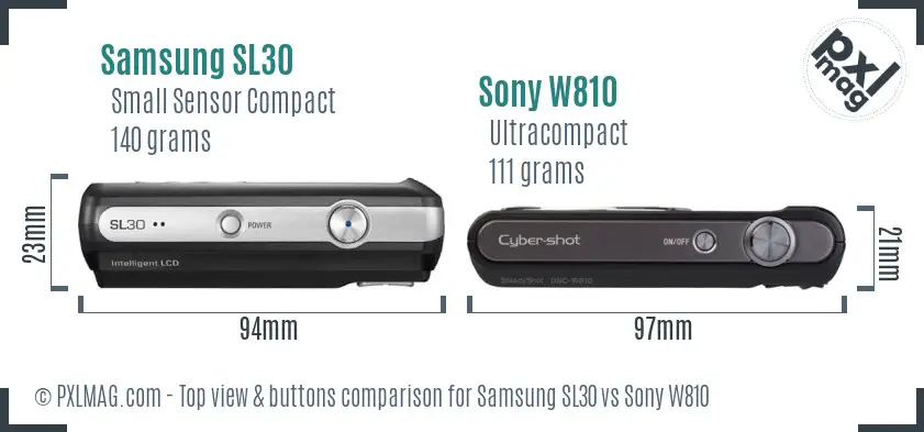 Samsung SL30 vs Sony W810 top view buttons comparison