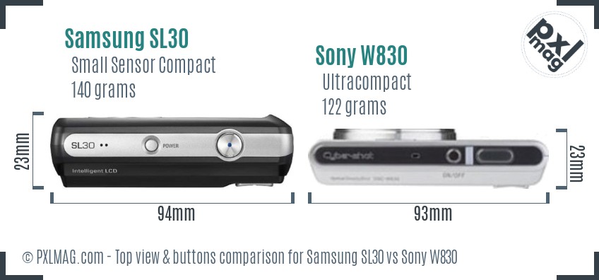 Samsung SL30 vs Sony W830 top view buttons comparison