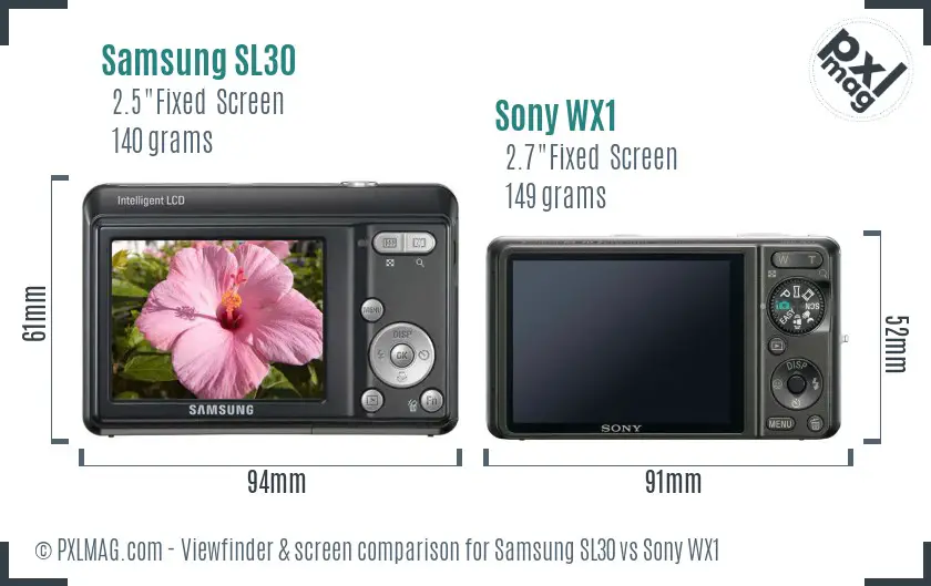 Samsung SL30 vs Sony WX1 Screen and Viewfinder comparison