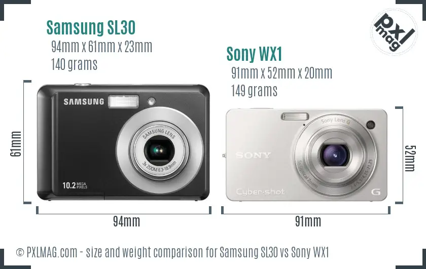 Samsung SL30 vs Sony WX1 size comparison