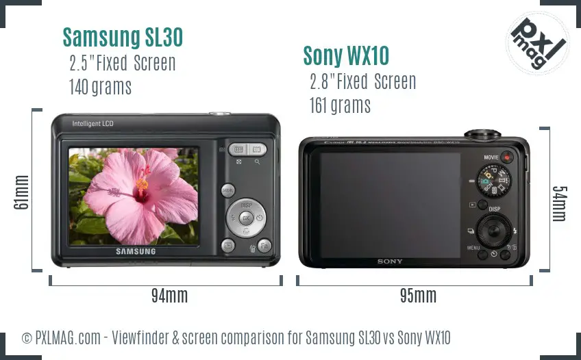 Samsung SL30 vs Sony WX10 Screen and Viewfinder comparison