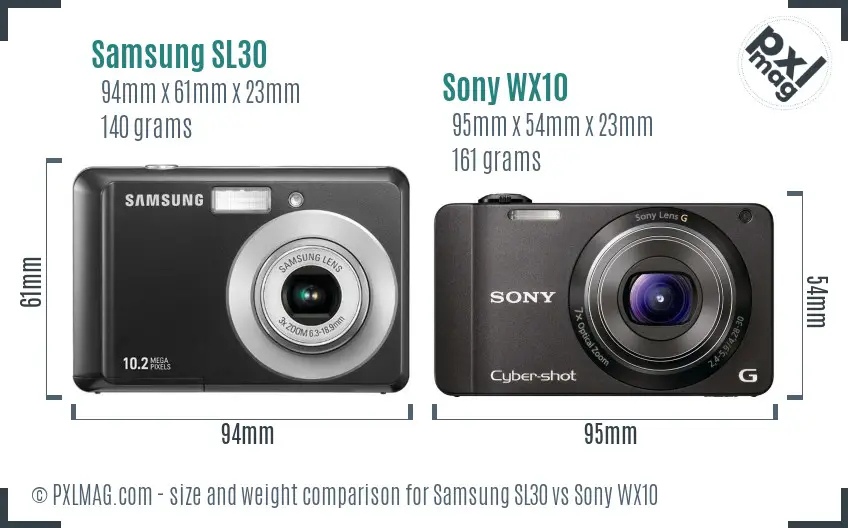 Samsung SL30 vs Sony WX10 size comparison