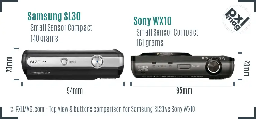 Samsung SL30 vs Sony WX10 top view buttons comparison