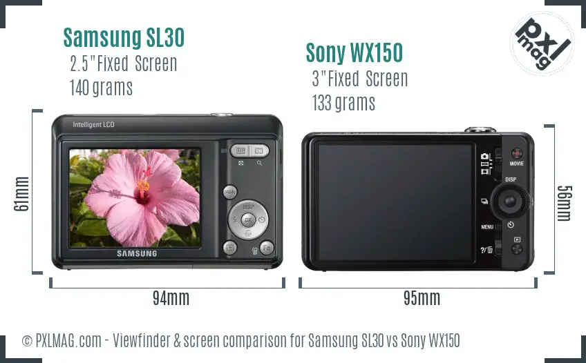 Samsung SL30 vs Sony WX150 Screen and Viewfinder comparison