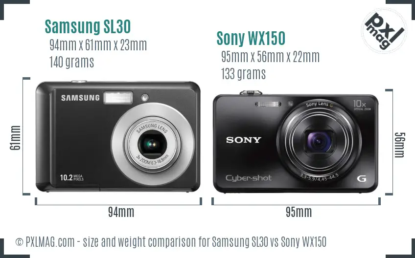 Samsung SL30 vs Sony WX150 size comparison