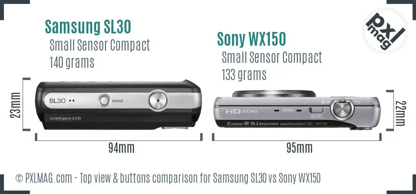 Samsung SL30 vs Sony WX150 top view buttons comparison