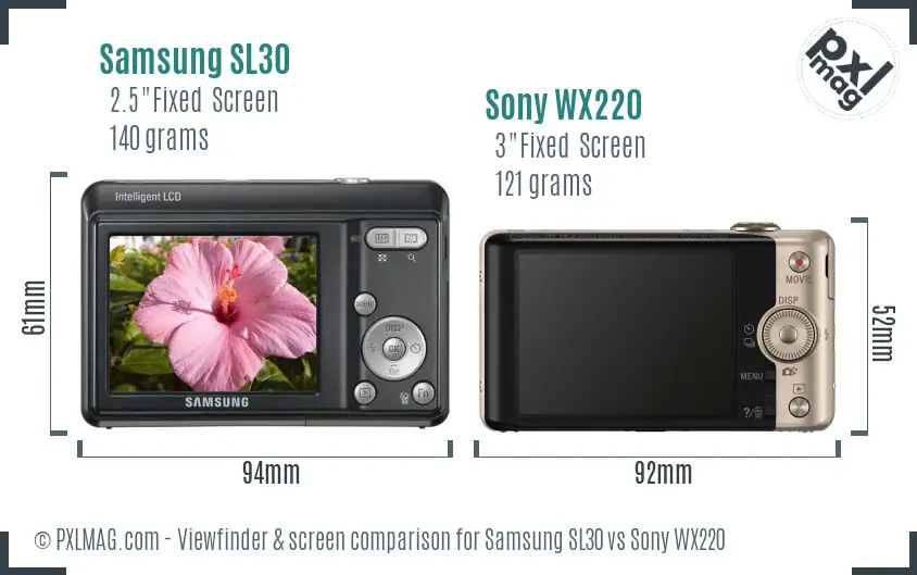 Samsung SL30 vs Sony WX220 Screen and Viewfinder comparison