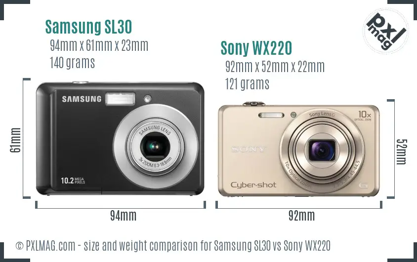 Samsung SL30 vs Sony WX220 size comparison