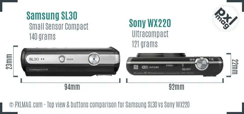 Samsung SL30 vs Sony WX220 top view buttons comparison