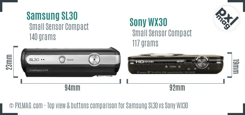 Samsung SL30 vs Sony WX30 top view buttons comparison Samsung SL30 vs Sony WX30 top view buttons comparison