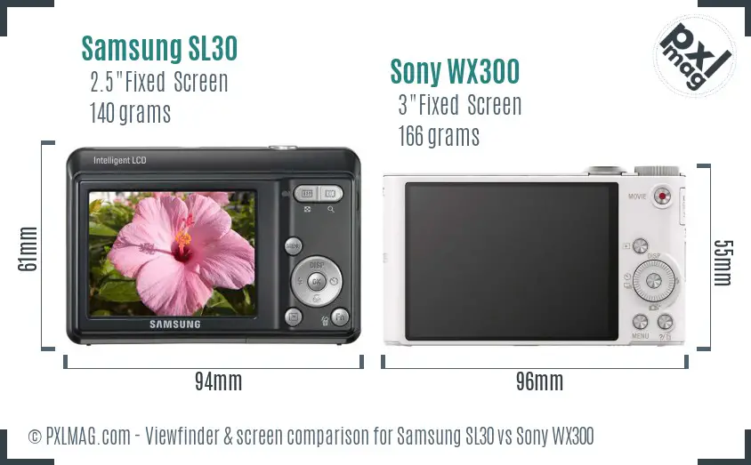 Samsung SL30 vs Sony WX300 Screen and Viewfinder comparison