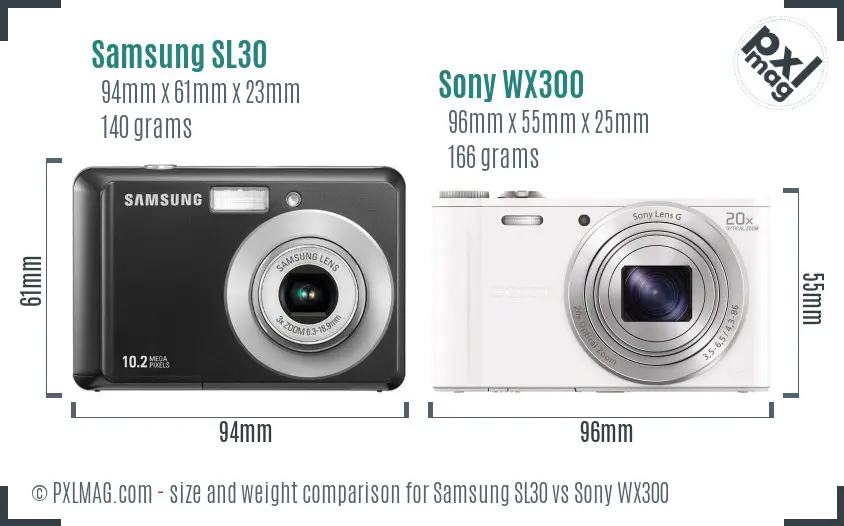 Samsung SL30 vs Sony WX300 size comparison